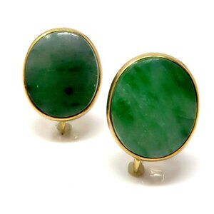14k Yellow Gold Jadeite A Jade Screw On Earrings 15x13mm